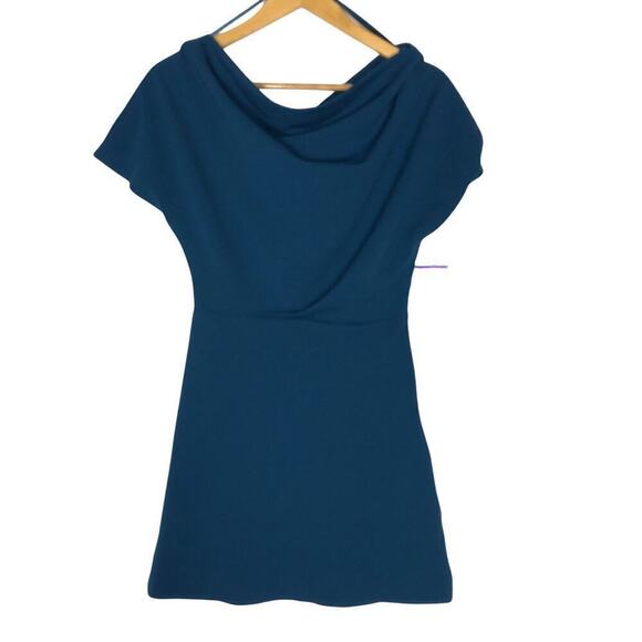 Alexia Admor Suri Dress Draped One Shoulder Short Sleeve Mini Navy Blue XS - Picture 3 of 9